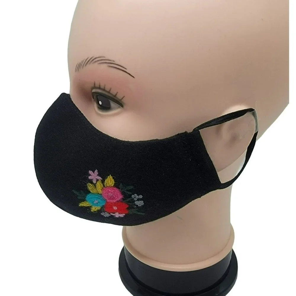 New Face cover ear loop black Mask Women's Embroidered handmade bouquet flowers